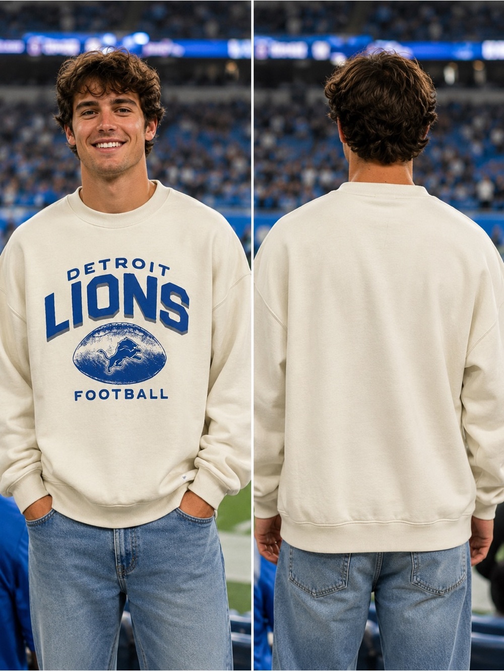 🆕 ’47 Brand Detroit Lions Men’s XL Cream Graphic Sweatshirt BNWT